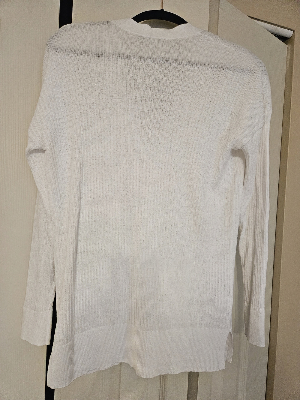 LOFT Ivory Button-Front Ribbed Cardigan - Picture 2 of 3